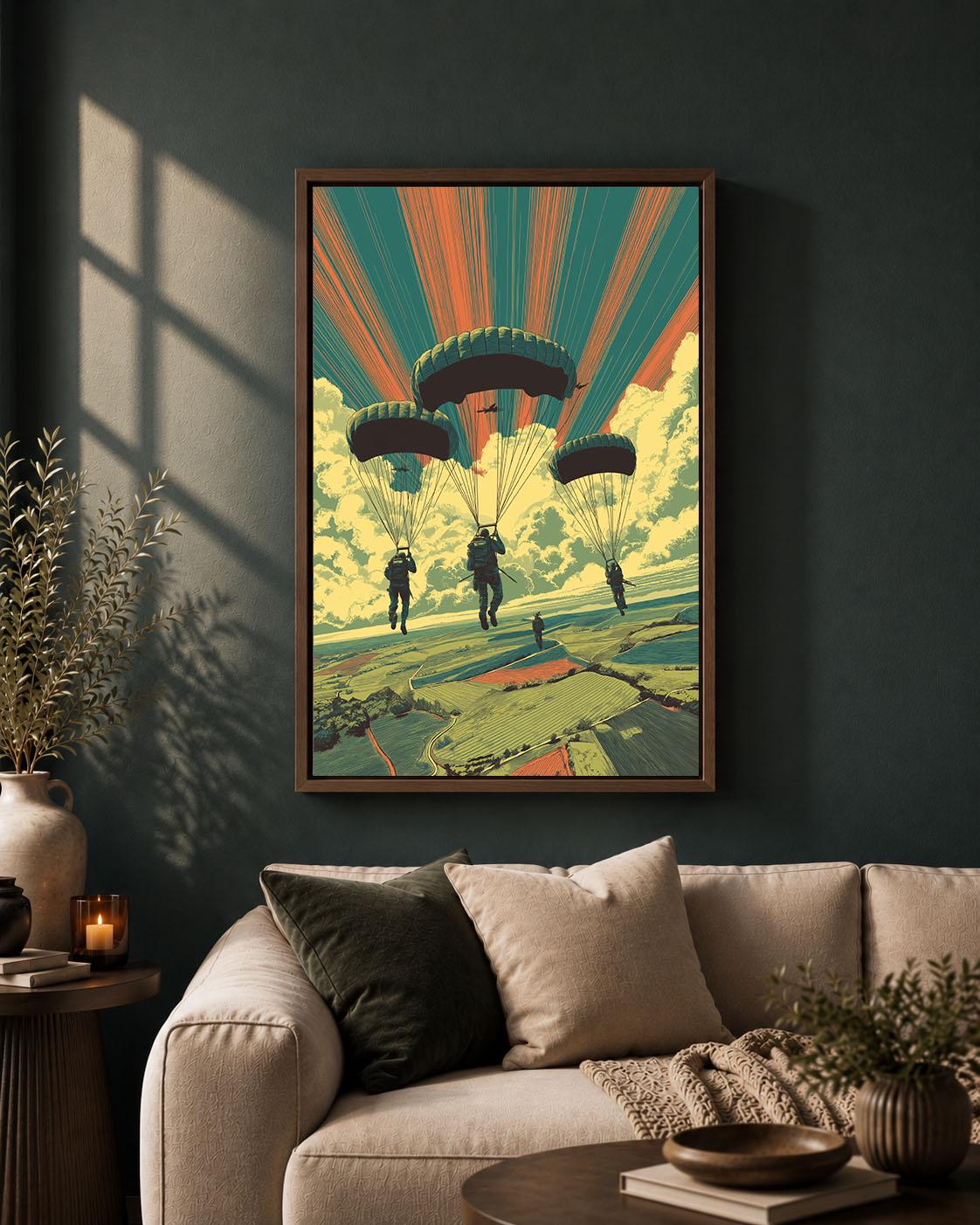 Paratrooper Military Airborne Retro Parachute Soldier Army Veteran Framed Canvas