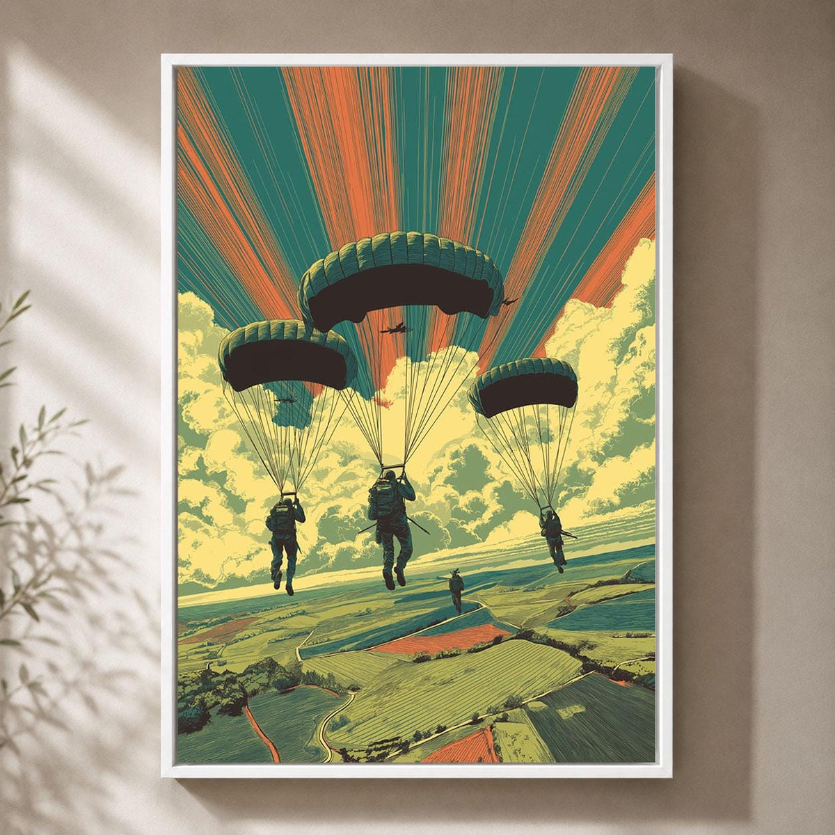 Paratrooper Military Airborne Retro Parachute Soldier Army Veteran Framed Canvas