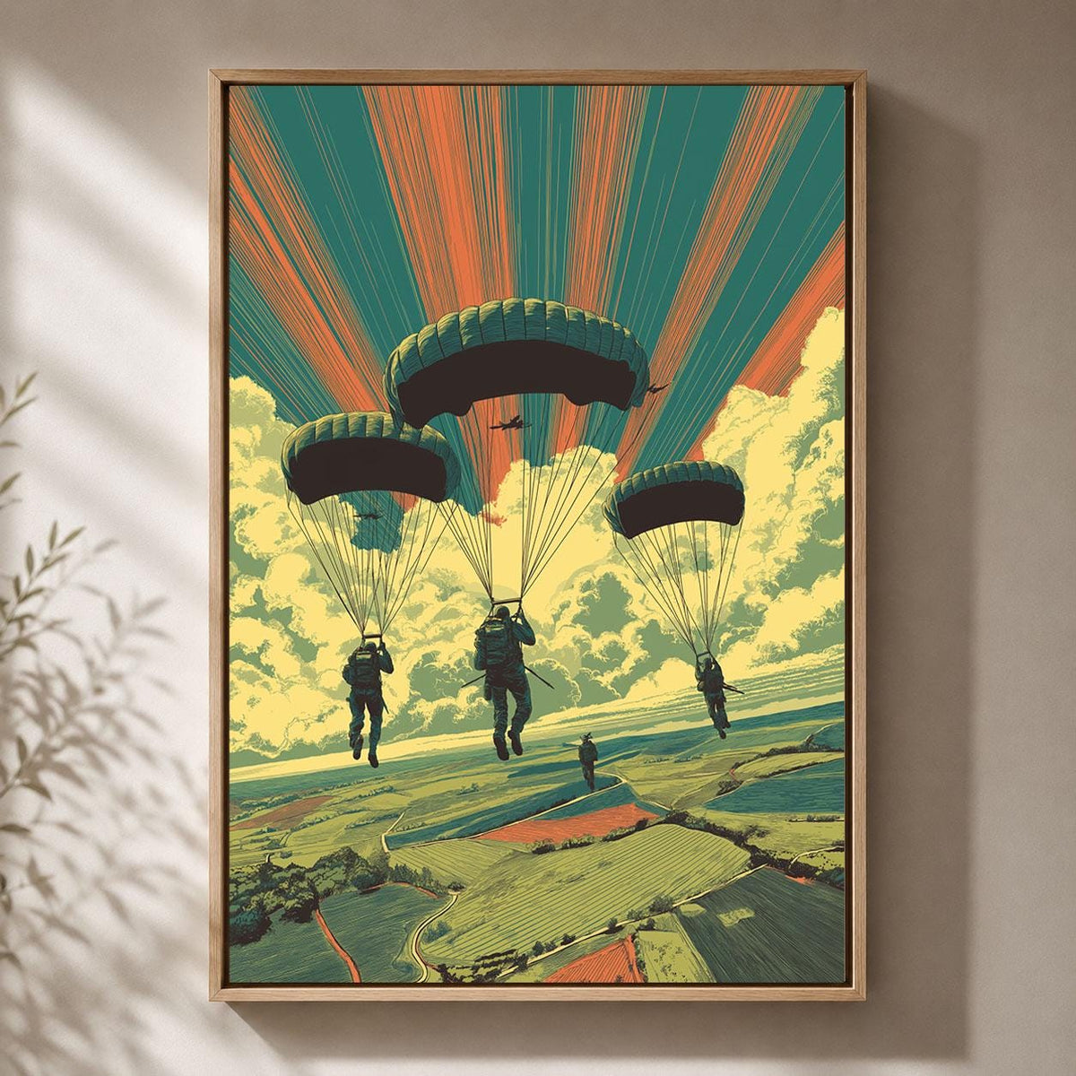 Paratrooper Military Airborne Retro Parachute Soldier Army Veteran Framed Canvas