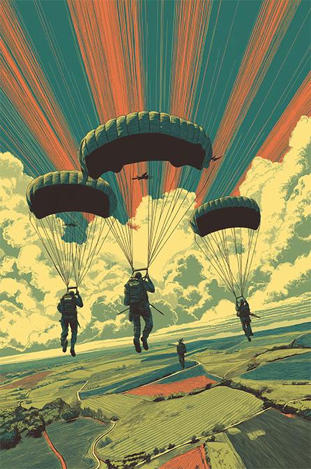 Paratrooper Military Airborne Retro Parachute Soldier Army Veteran Framed Canvas