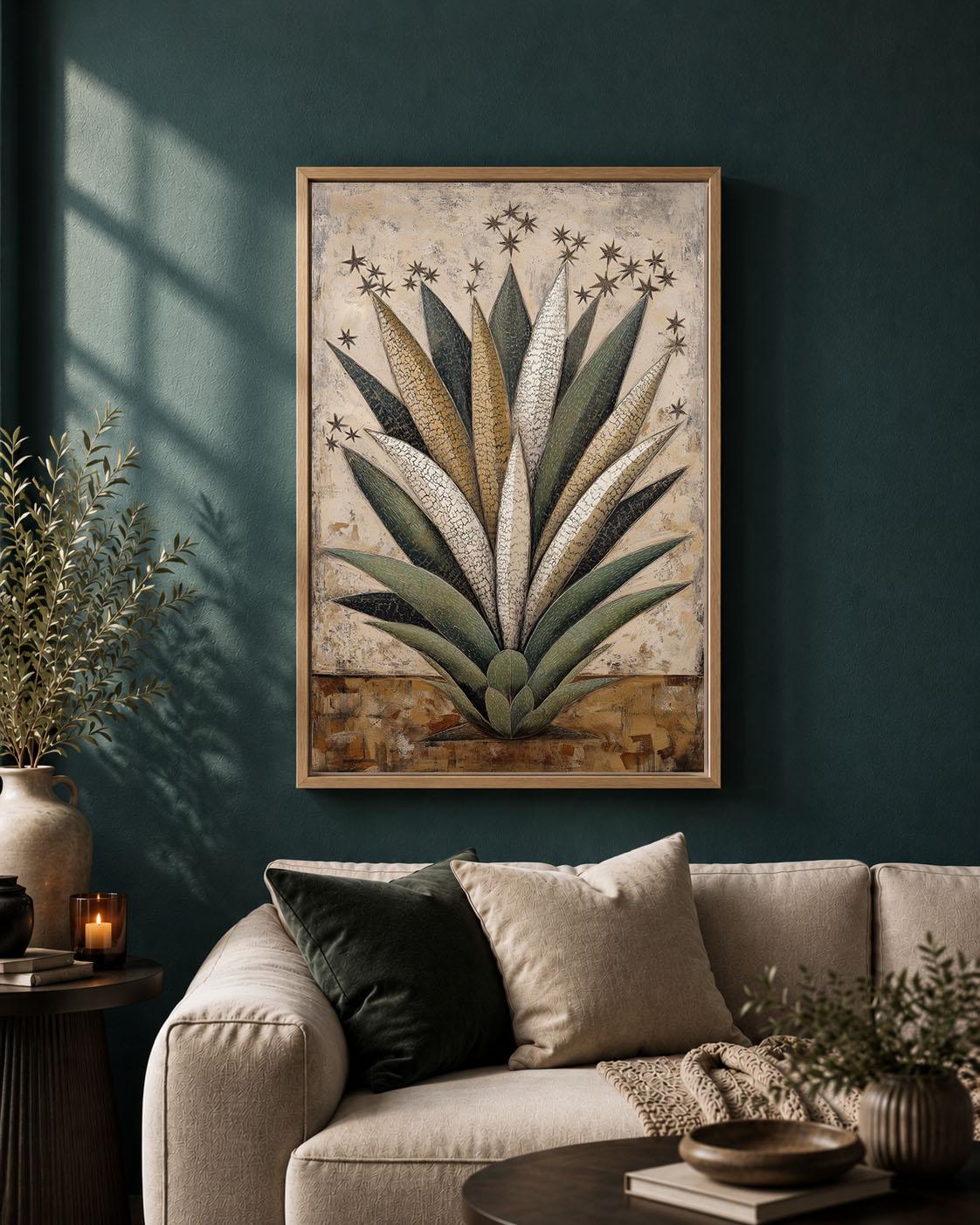 Agave Southwestern Botanical Rustic Desert Plant Neutral Western Framed Canvas
