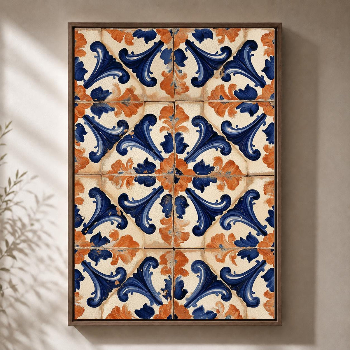 Spanish Tile Blue & Orange Mediterranean Talavera Inspired Wall Art