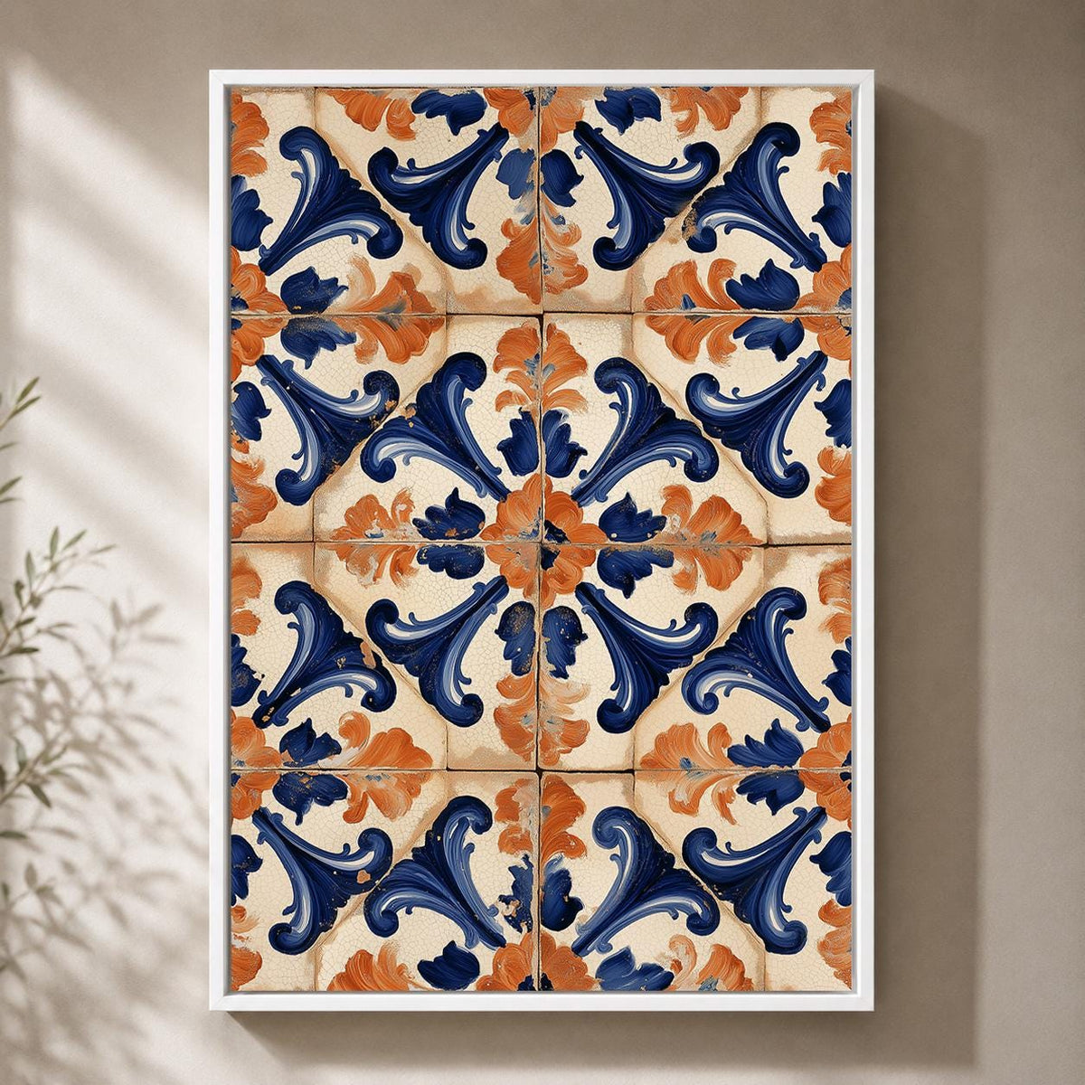Spanish Tile Blue & Orange Mediterranean Talavera Inspired Wall Art