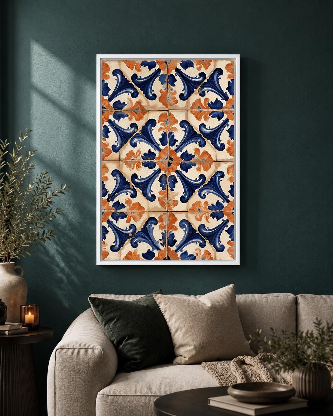 Spanish Tile Blue & Orange Mediterranean Talavera Inspired Wall Art