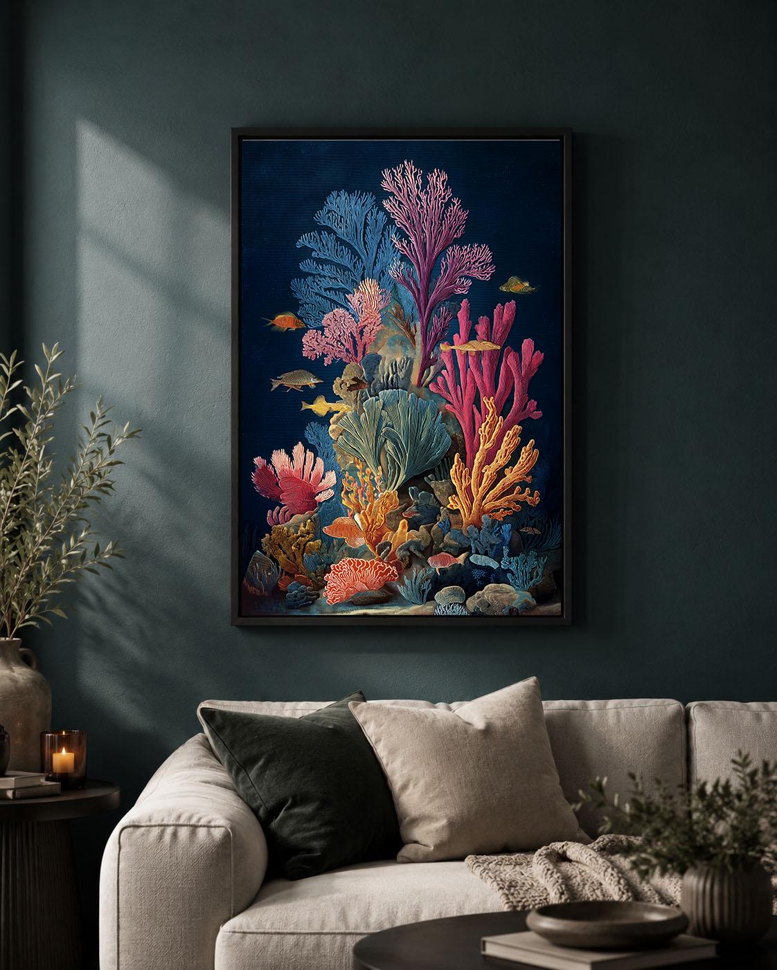 Coral Reef Colourful Underwater Tropical Fish and Sea Life Framed Canvas