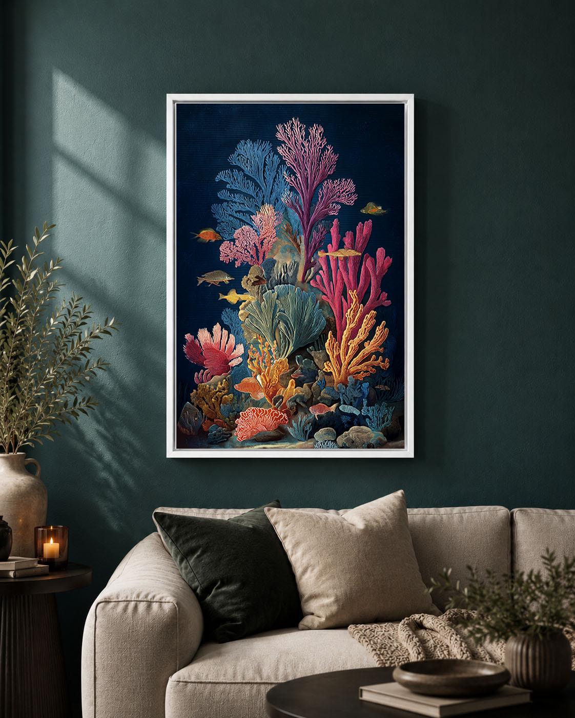 Coral Reef Colourful Underwater Tropical Fish and Sea Life Framed Canvas