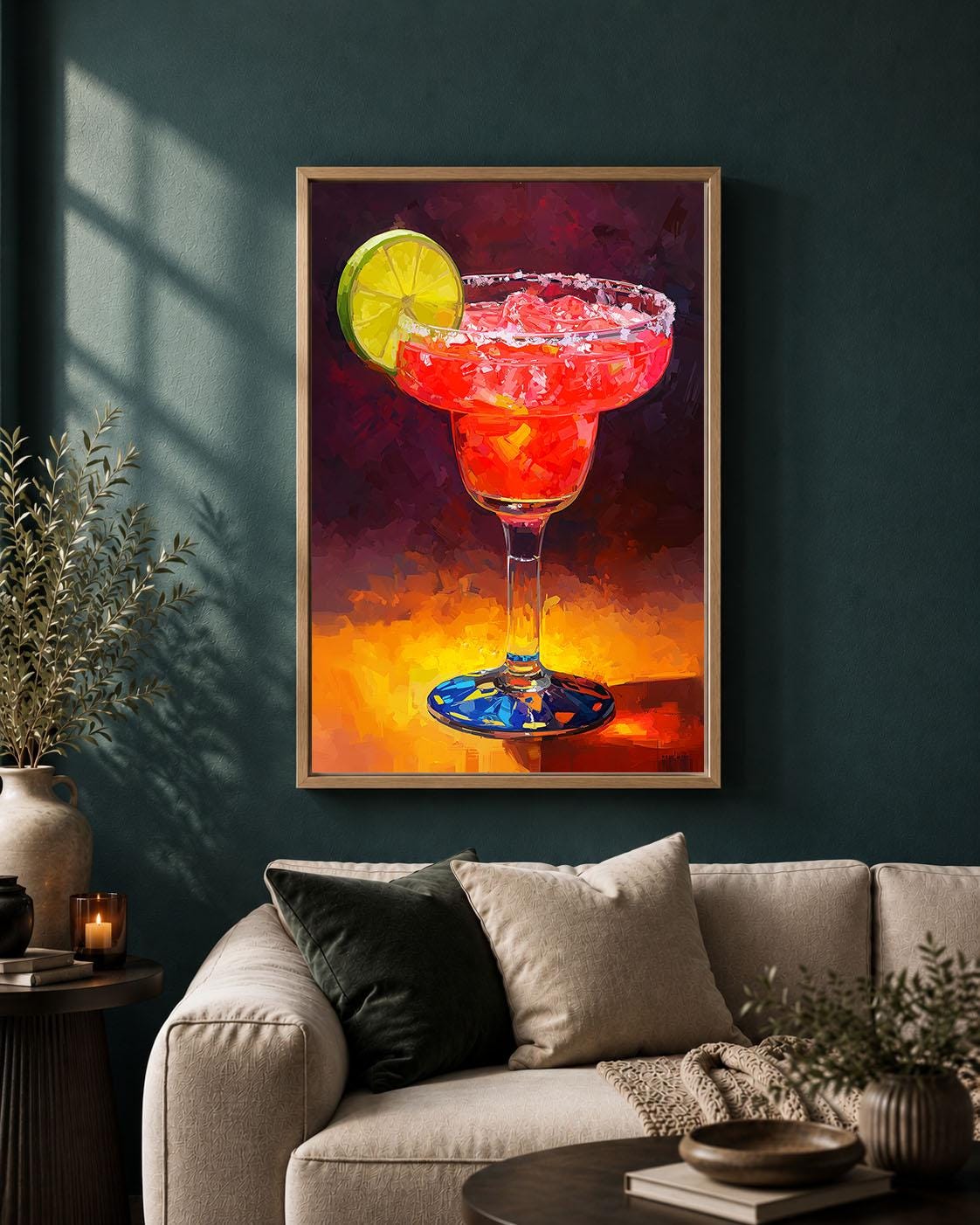 Margarita Colourful Cocktail Lime Drink Vibrant Framed Canvas