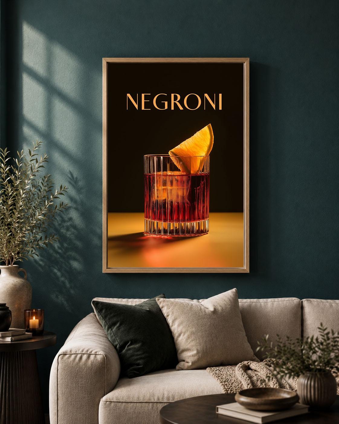 Negroni Cocktail Black and Orange Framed Canvas