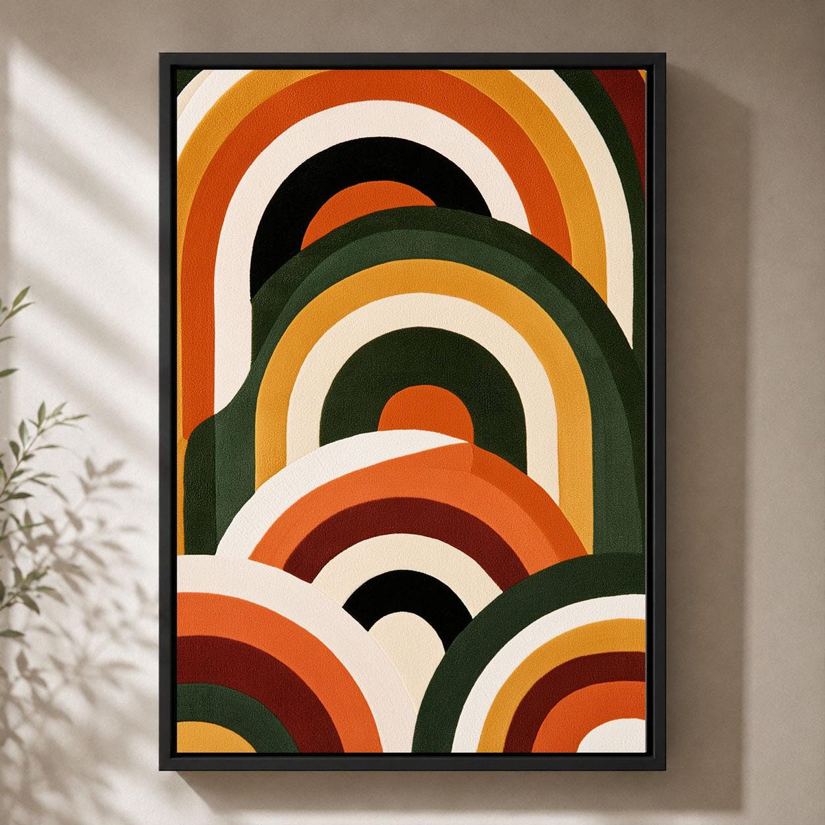 Retro Abstract Mid Century Modern Geometric Rainbow 70s Framed Canvas
