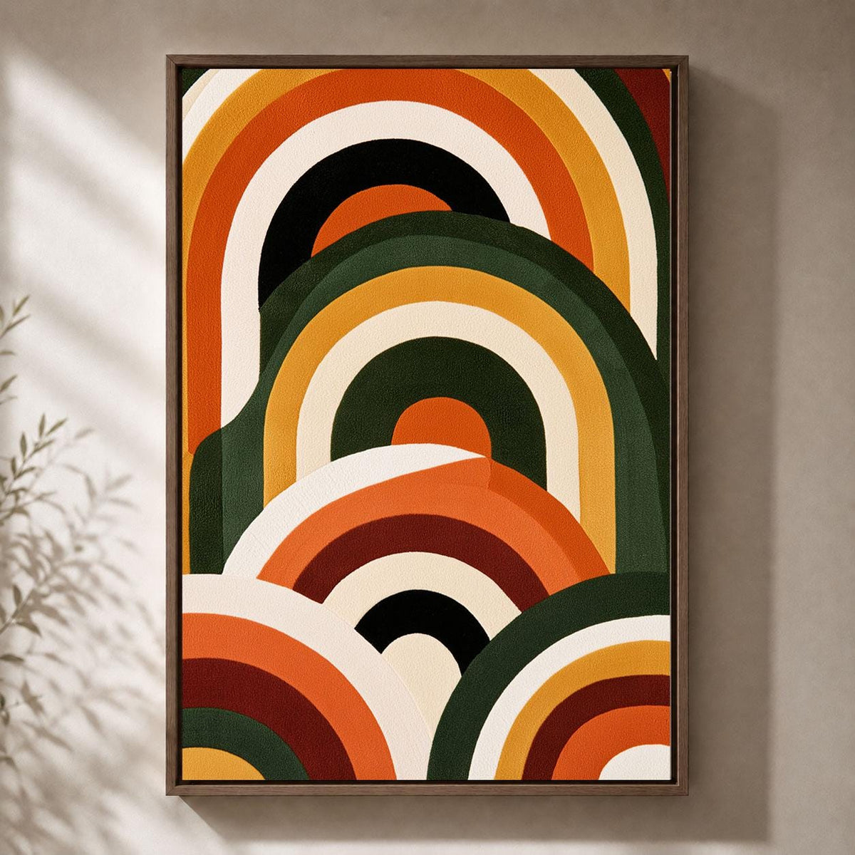 Retro Abstract Mid Century Modern Geometric Rainbow 70s Framed Canvas