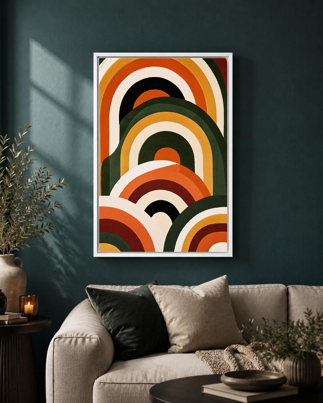 Retro Abstract Mid Century Modern Geometric Rainbow 70s Framed Canvas