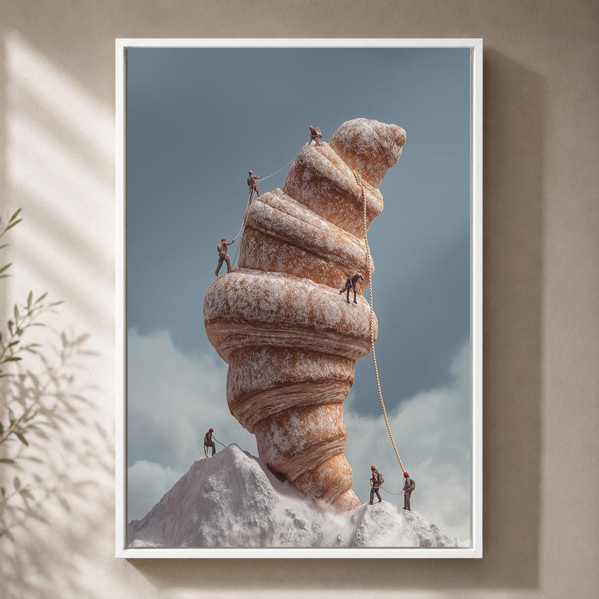 Surreal Croissant Whimsical Mountain Climbing Framed Canvas