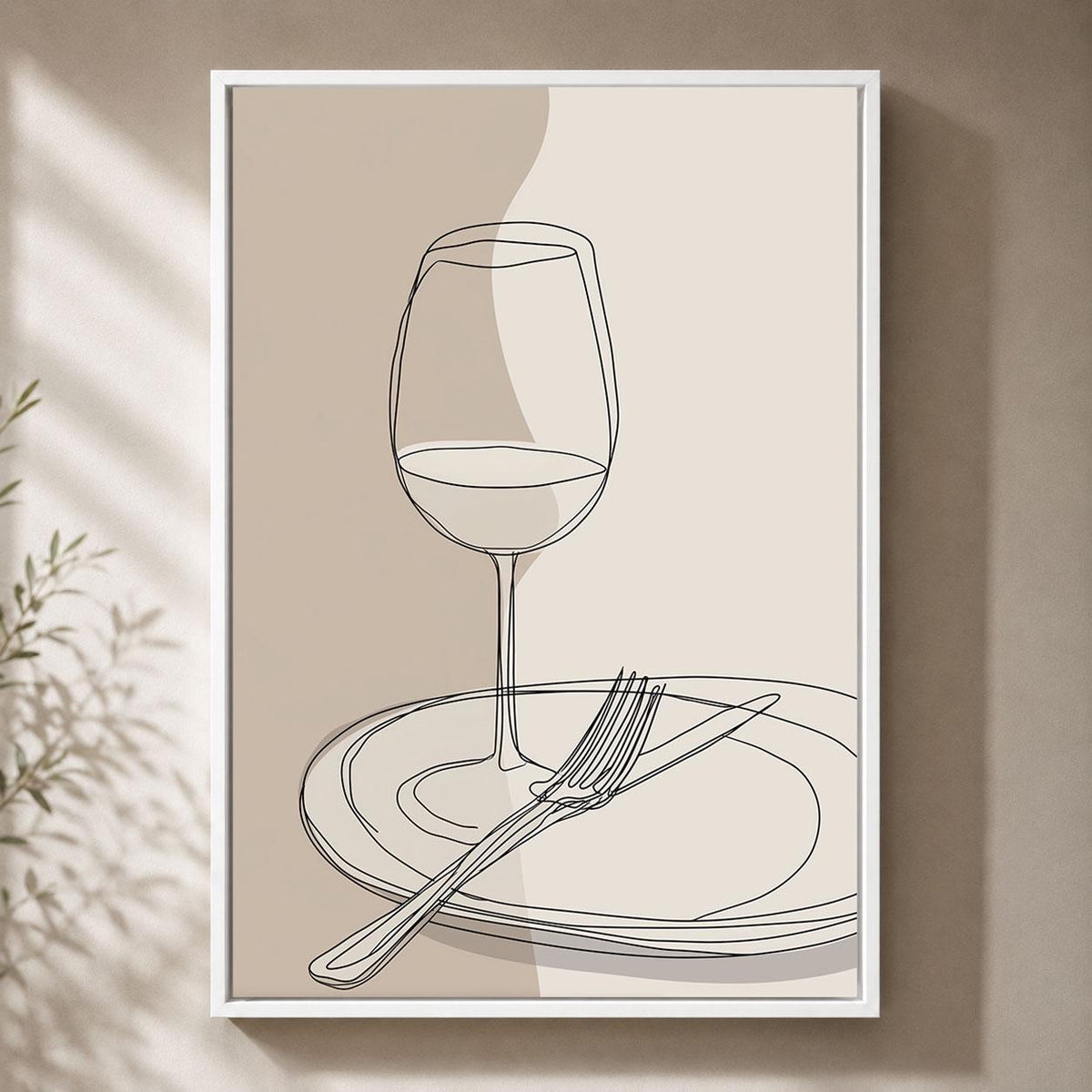 Wine Glass Minimalist Dining Room Neutral Kitchen Line Art Framed Canvas