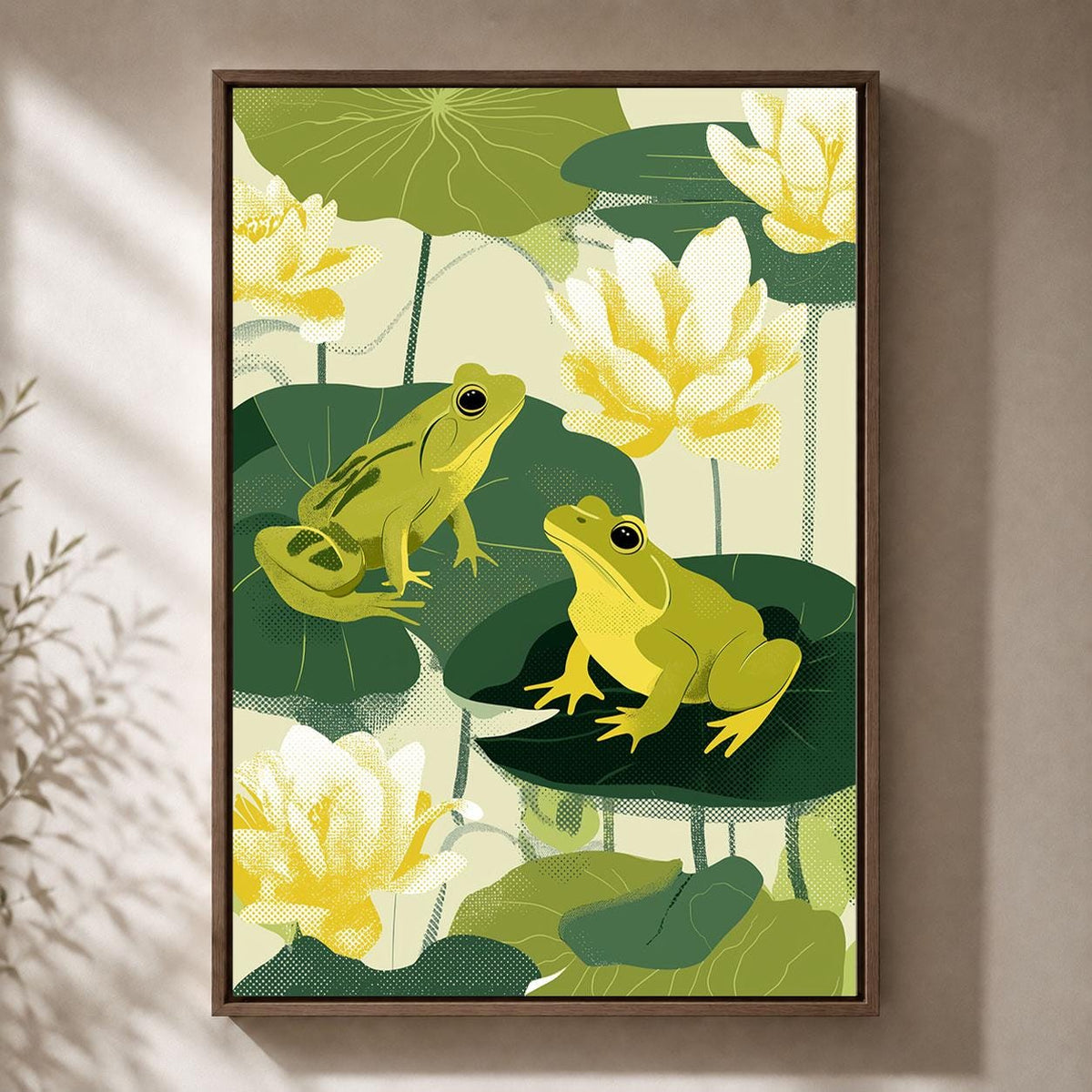 Green Frog Botanical Pond Retro Lily Pad Framed Option