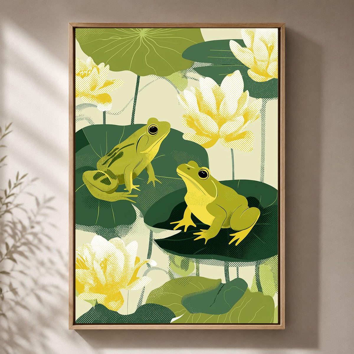Green Frog Botanical Pond Retro Lily Pad Framed Option