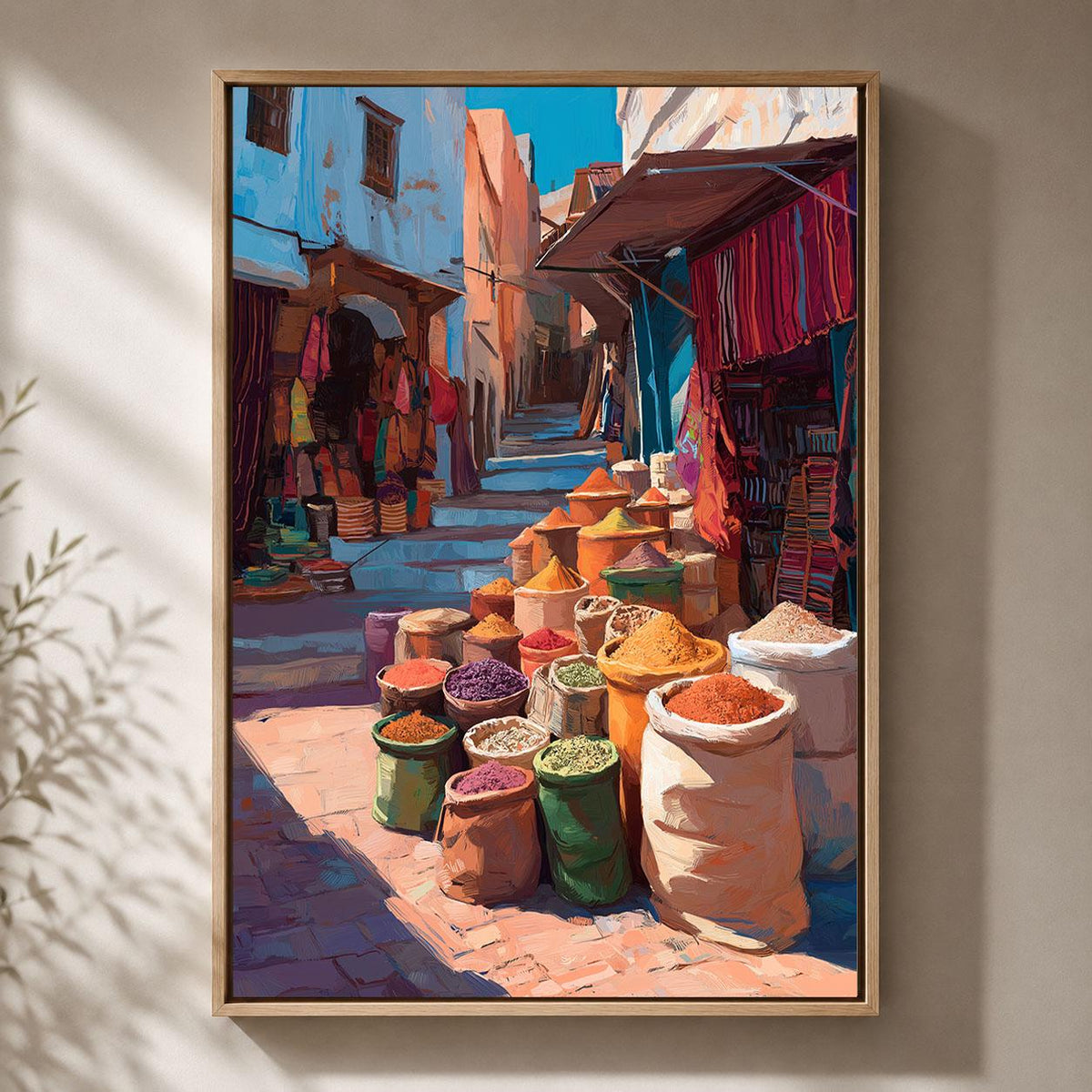 Moroccan Market Marrakech Spice Souk Colourful North African Bazaar Framed Canvas