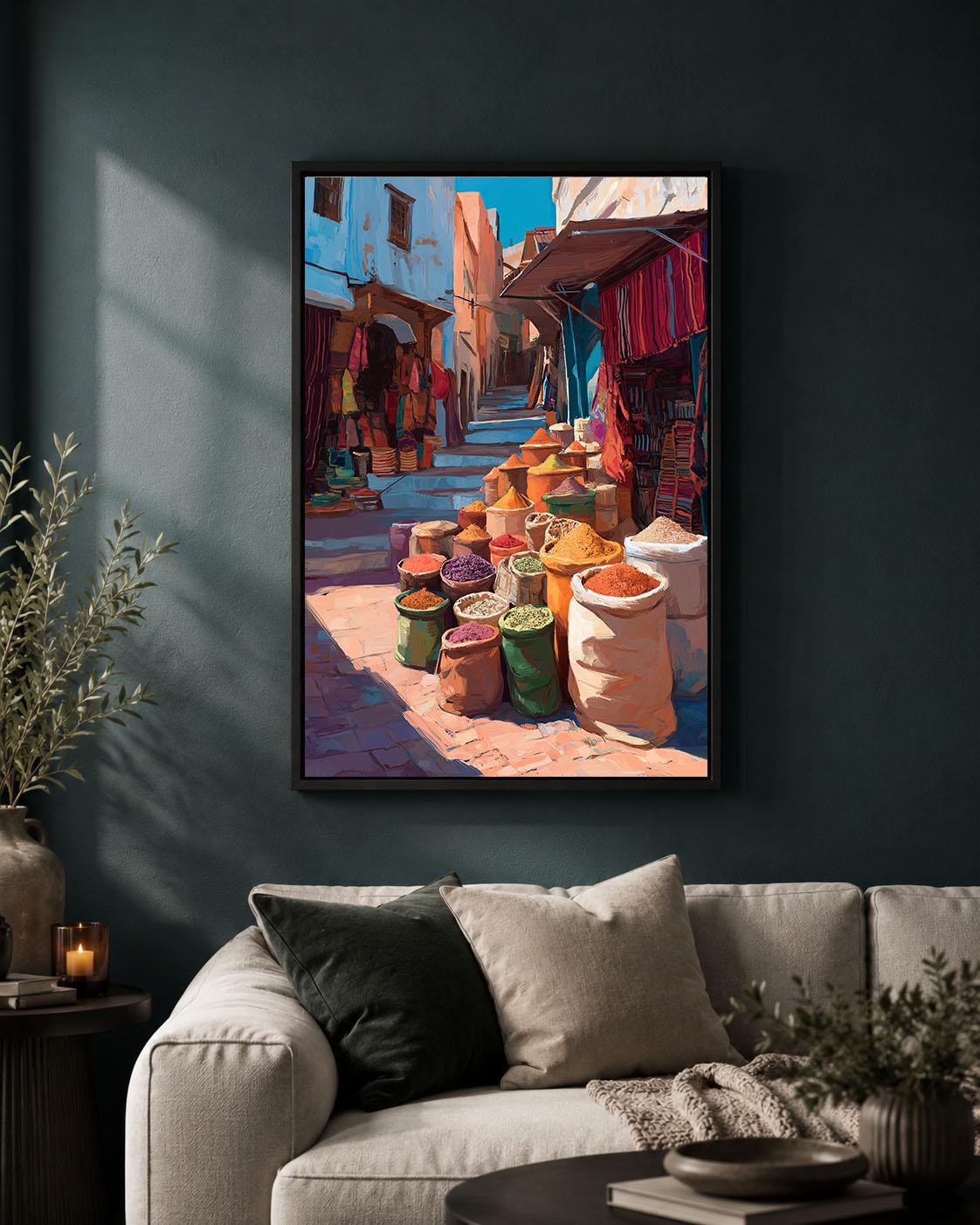 Moroccan Market Marrakech Spice Souk Colourful North African Bazaar Framed Canvas