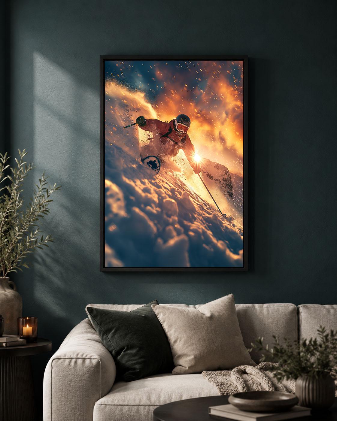 Skiing Mountain SAlpine Winter Sports Ski Lodge Framed Canvas