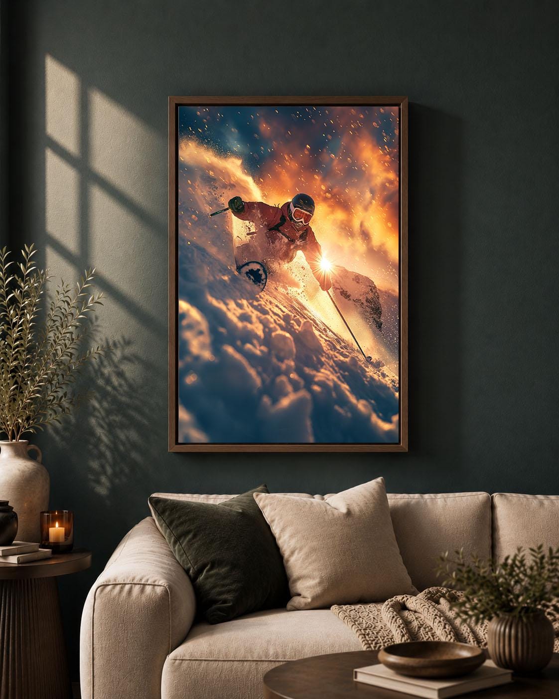 Skiing Mountain SAlpine Winter Sports Ski Lodge Framed Canvas