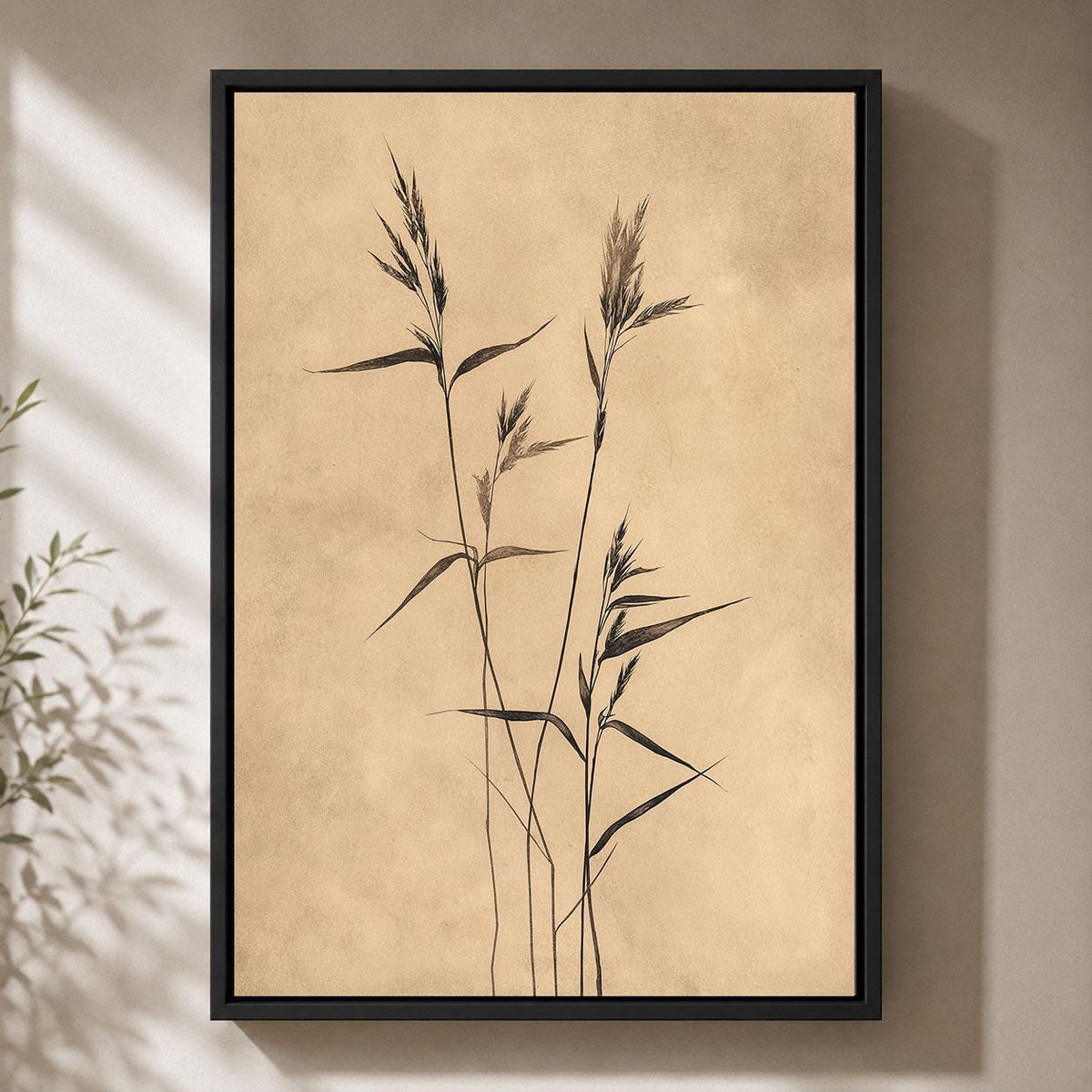 Wabi Sabi Framed Canvas, Minimalist Botanical Decor, Neutral Beige Japanese Art, Zen Nature Wall Art