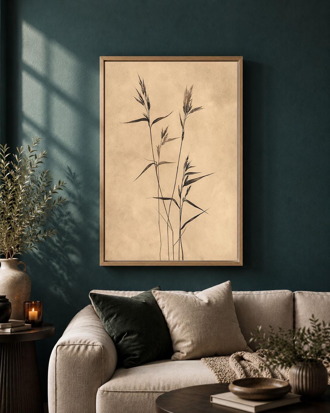 Wabi Sabi Framed Canvas, Minimalist Botanical Decor, Neutral Beige Japanese Art, Zen Nature Wall Art