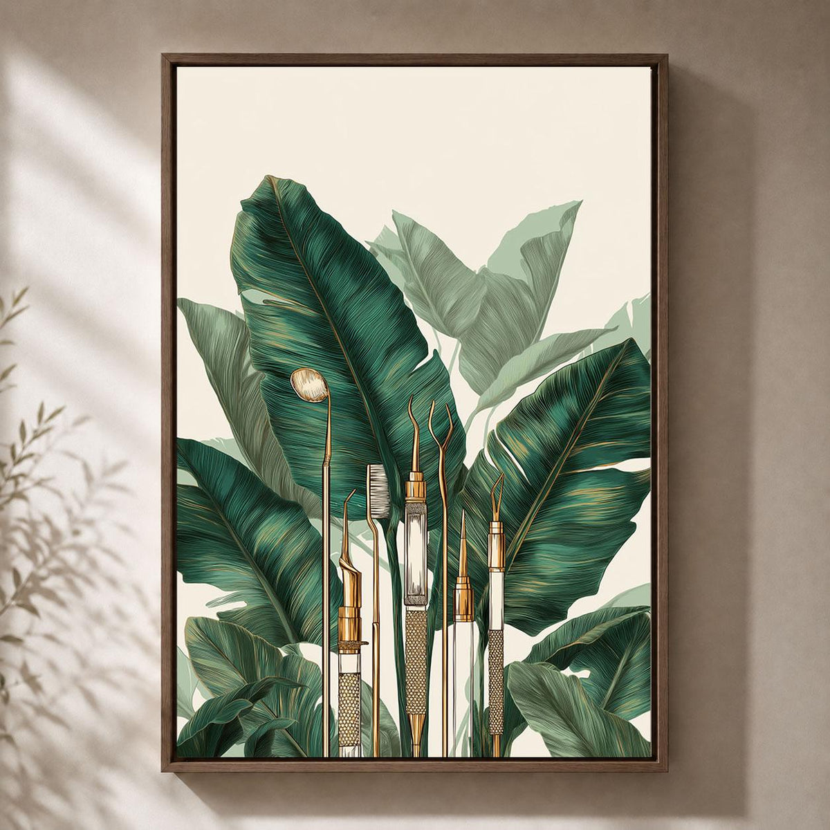 Dental Office Framed Canvas, Dentist Wall Art, Botanical Dentistry Artwork, Green Dental Clinic Decor, Dentist Gift