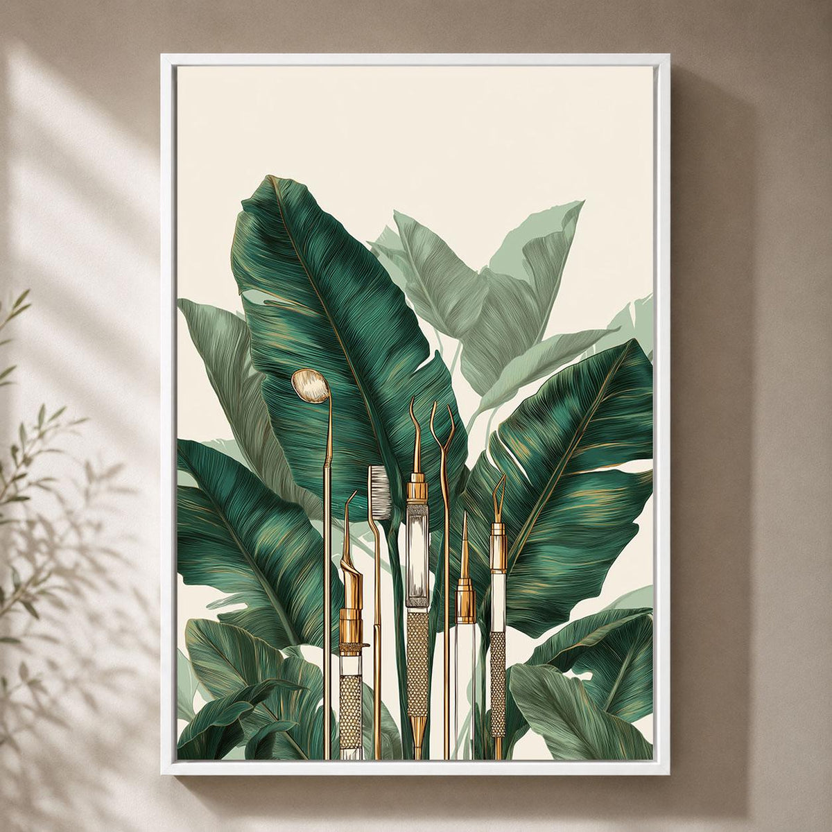 Dental Office Framed Canvas, Dentist Wall Art, Botanical Dentistry Artwork, Green Dental Clinic Decor, Dentist Gift
