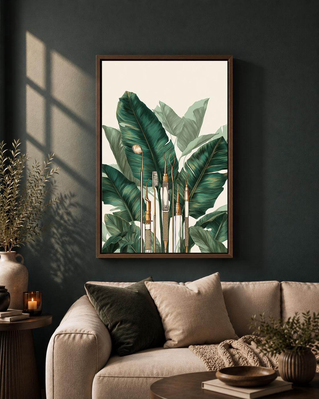 Dental Office Framed Canvas, Dentist Wall Art, Botanical Dentistry Artwork, Green Dental Clinic Decor, Dentist Gift