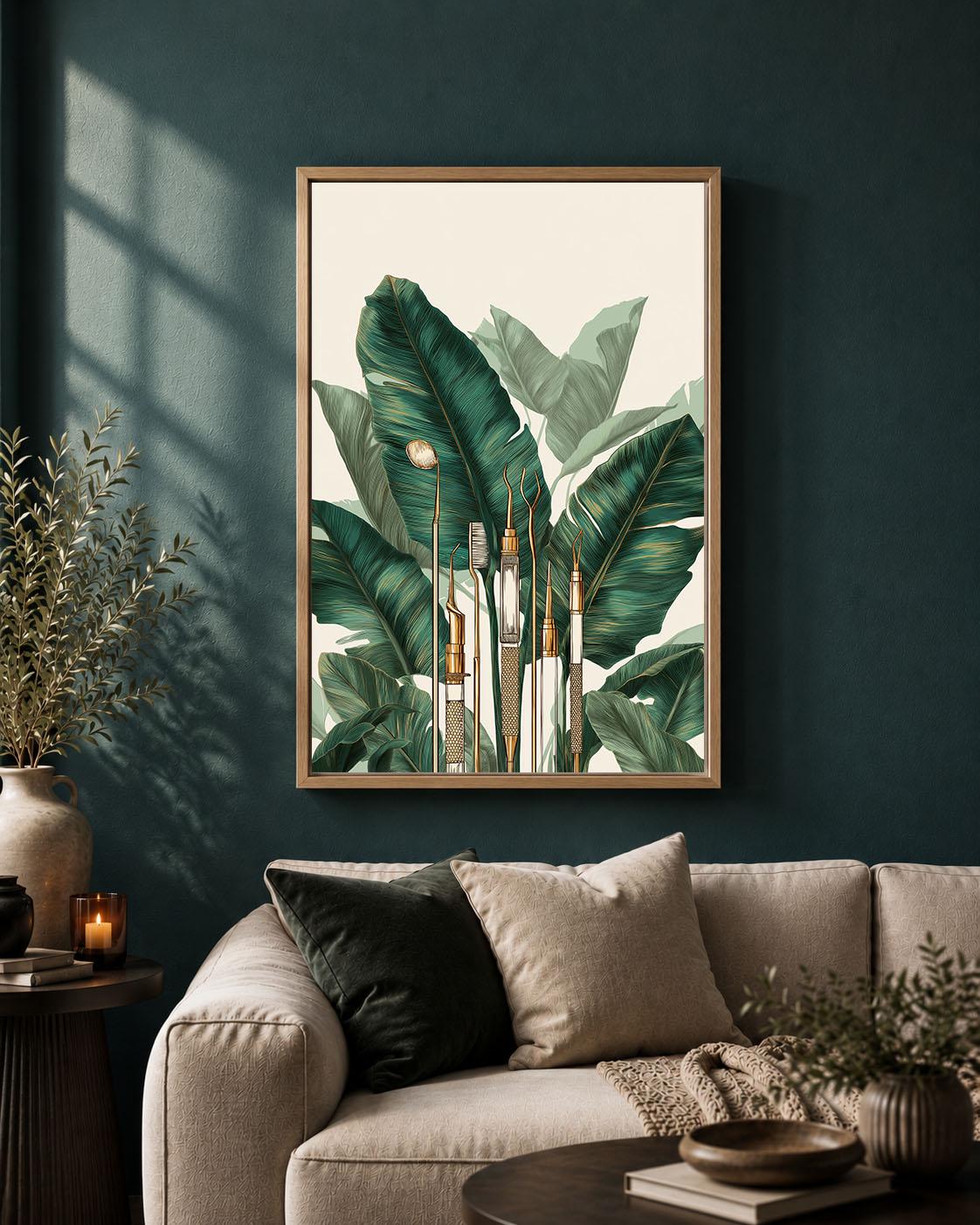 Dental Office Framed Canvas, Dentist Wall Art, Botanical Dentistry Artwork, Green Dental Clinic Decor, Dentist Gift