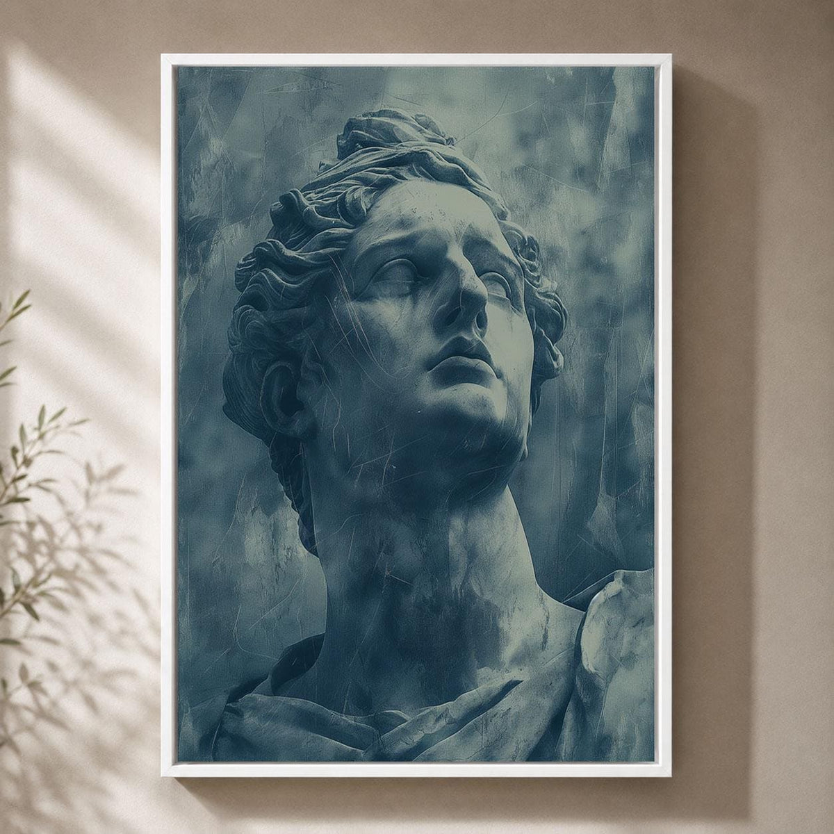 Classical Statue Blue Patina Sculpture Antique Greco Figure Framed Canvas