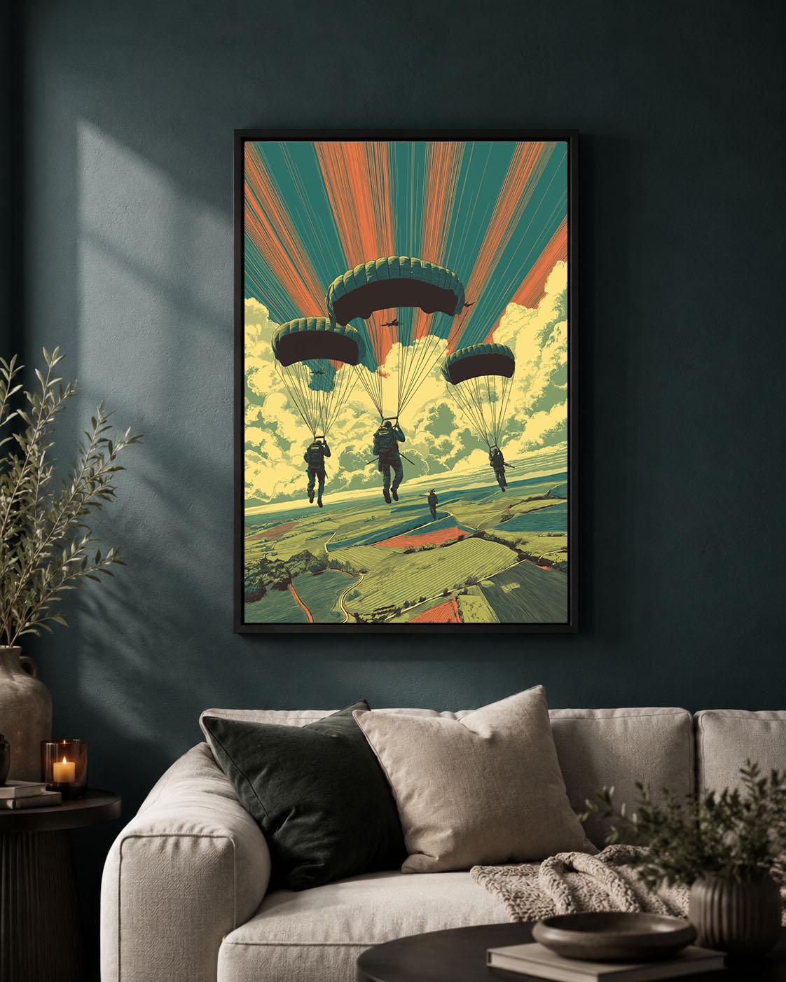 Paratrooper Military Airborne Retro Parachute Soldier Army Veteran Framed Canvas