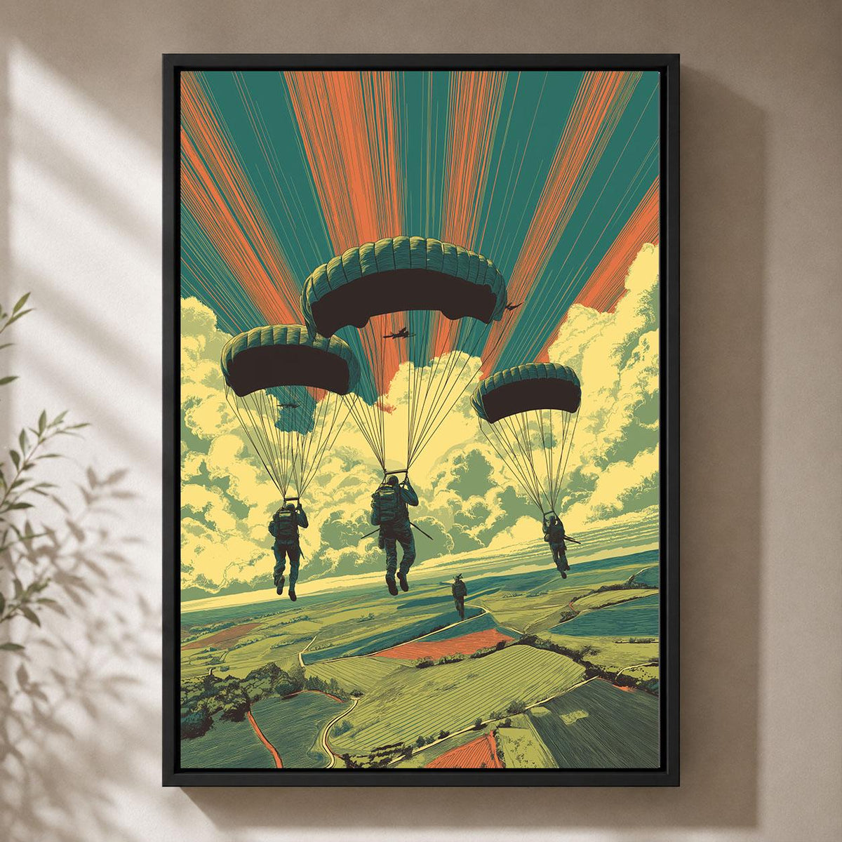 Paratrooper Military Airborne Retro Parachute Soldier Army Veteran Framed Canvas