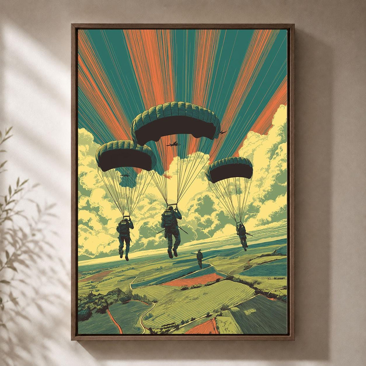 Paratrooper Military Airborne Retro Parachute Soldier Army Veteran Framed Canvas