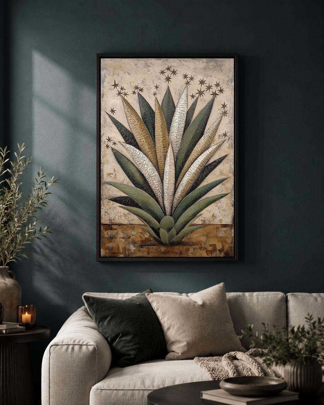 Agave Southwestern Botanical Rustic Desert Plant Neutral Western Framed Canvas