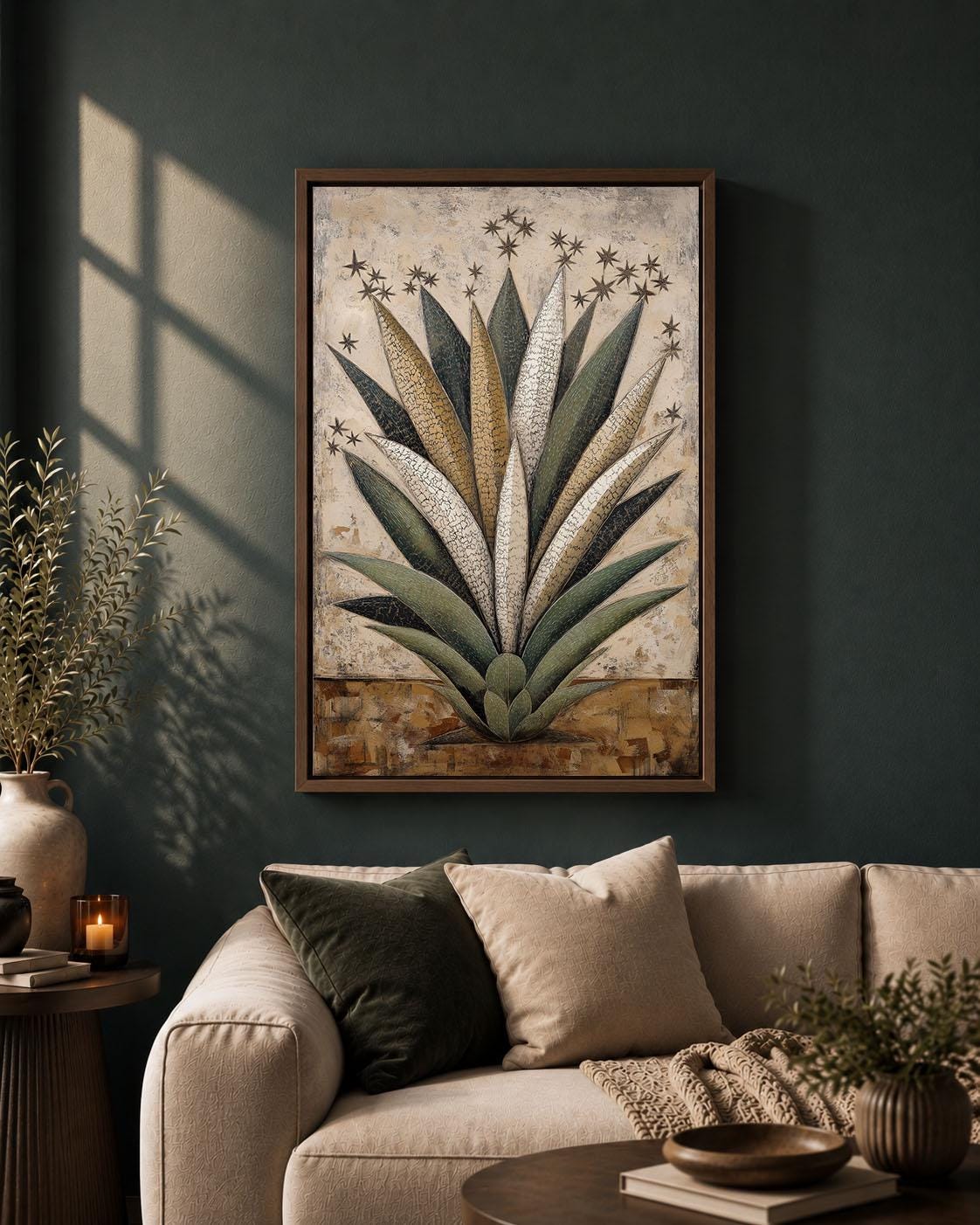 Agave Southwestern Botanical Rustic Desert Plant Neutral Western Framed Canvas