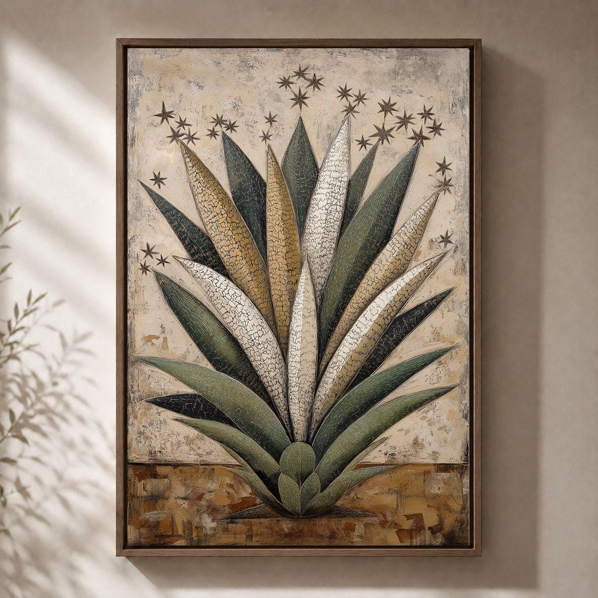 Agave Southwestern Botanical Rustic Desert Plant Neutral Western Framed Canvas