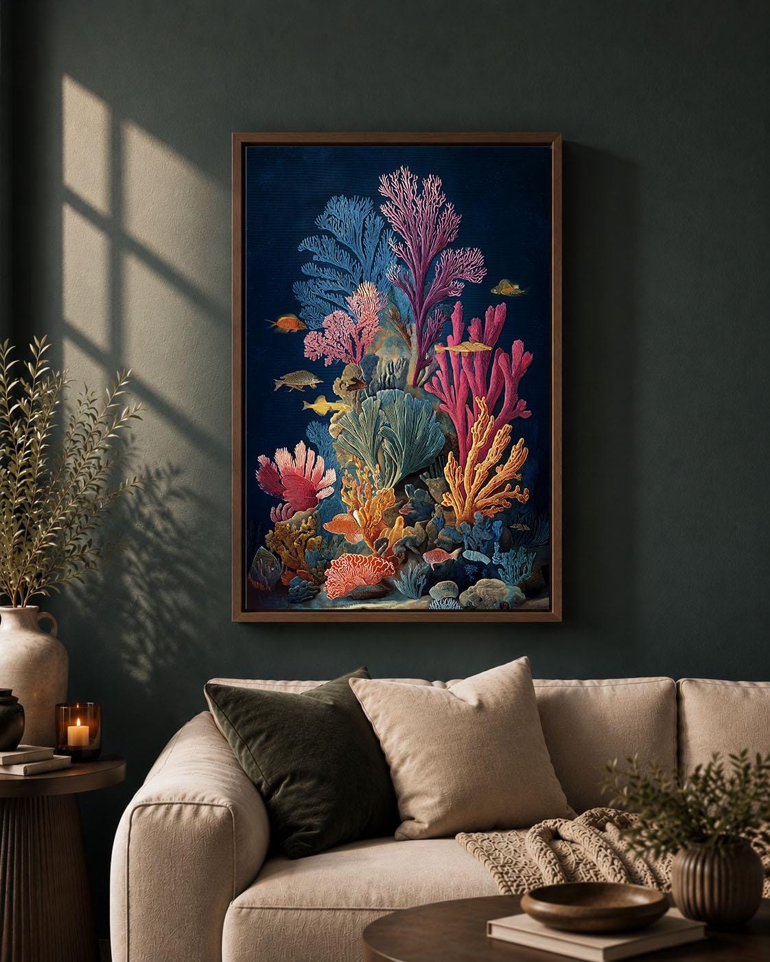 Coral Reef Colourful Underwater Tropical Fish and Sea Life Framed Canvas