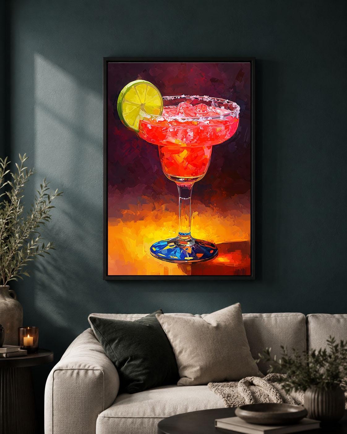 Margarita Colourful Cocktail Lime Drink Vibrant Framed Canvas