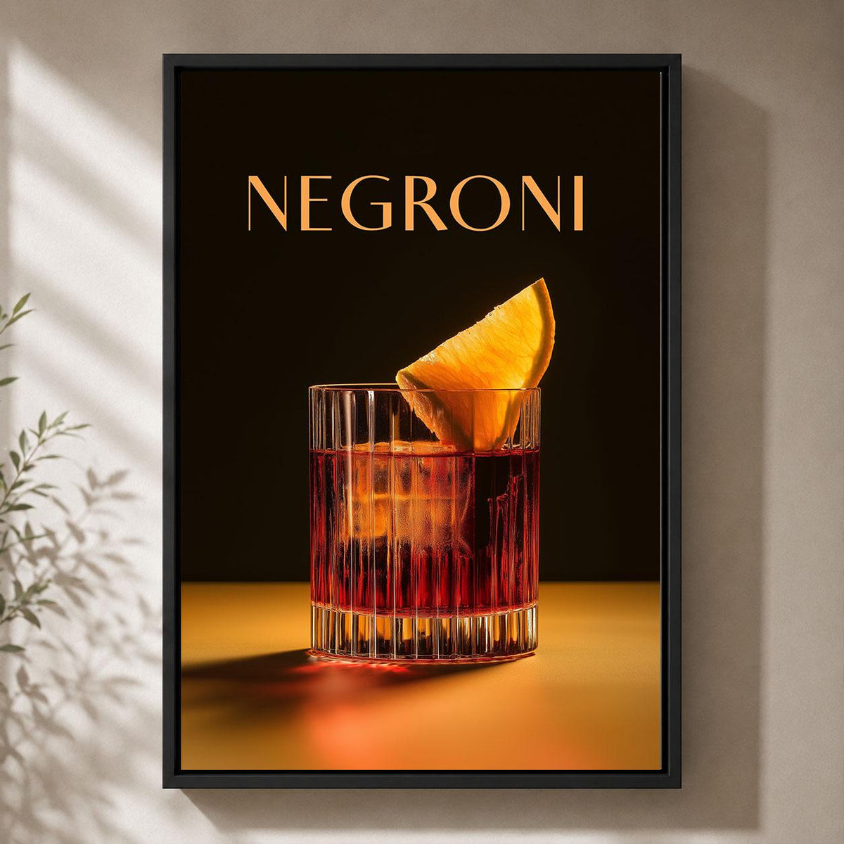 Negroni Cocktail Black and Orange Framed Canvas