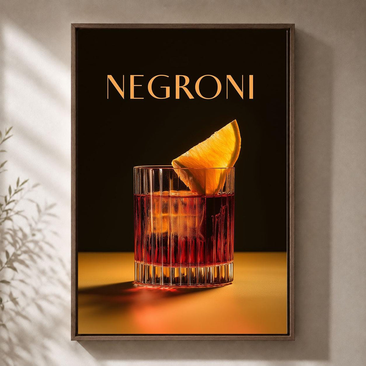Negroni Cocktail Black and Orange Framed Canvas