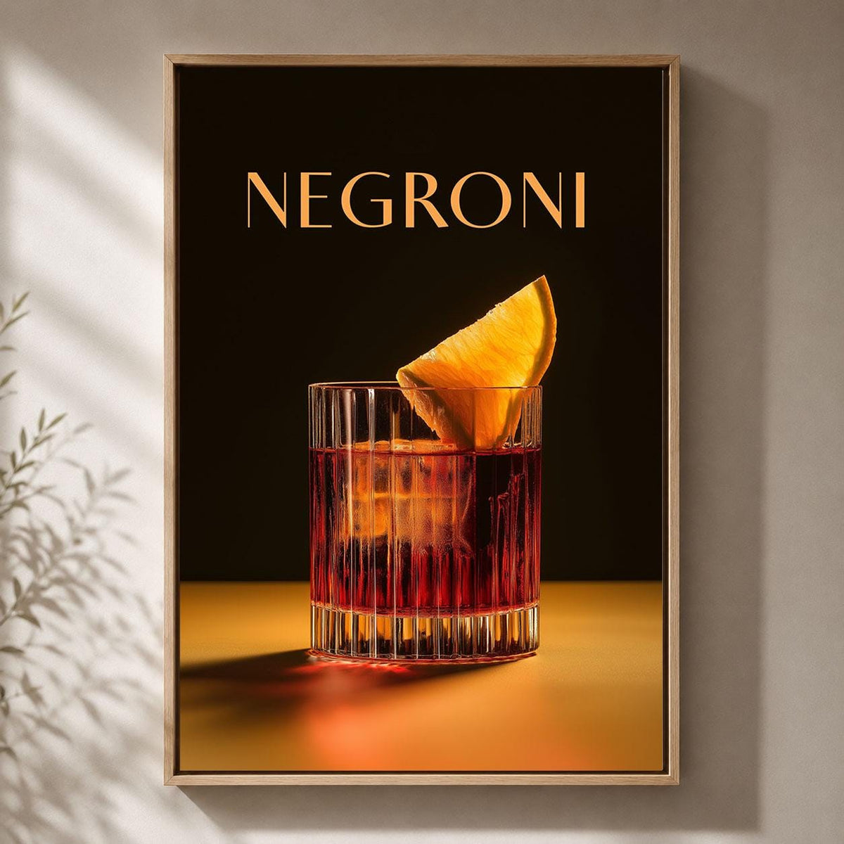 Negroni Cocktail Black and Orange Framed Canvas