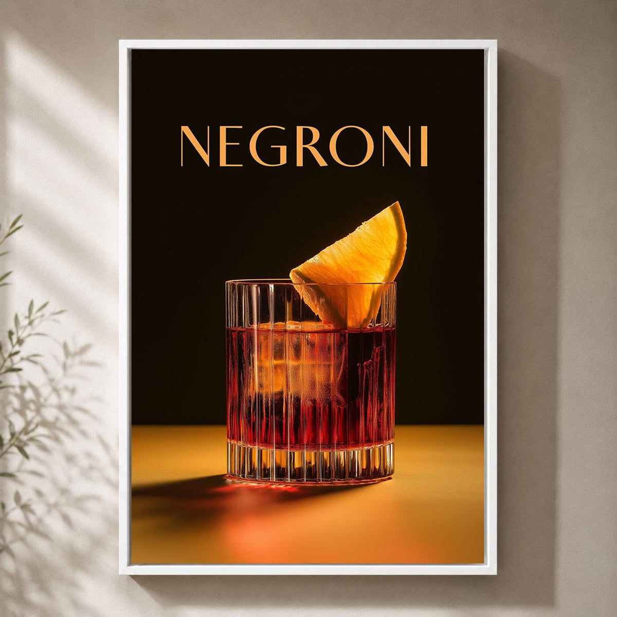 Negroni Cocktail Black and Orange Framed Canvas