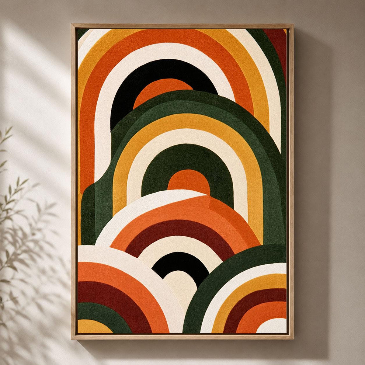 Retro Abstract Mid Century Modern Geometric Rainbow 70s Framed Canvas