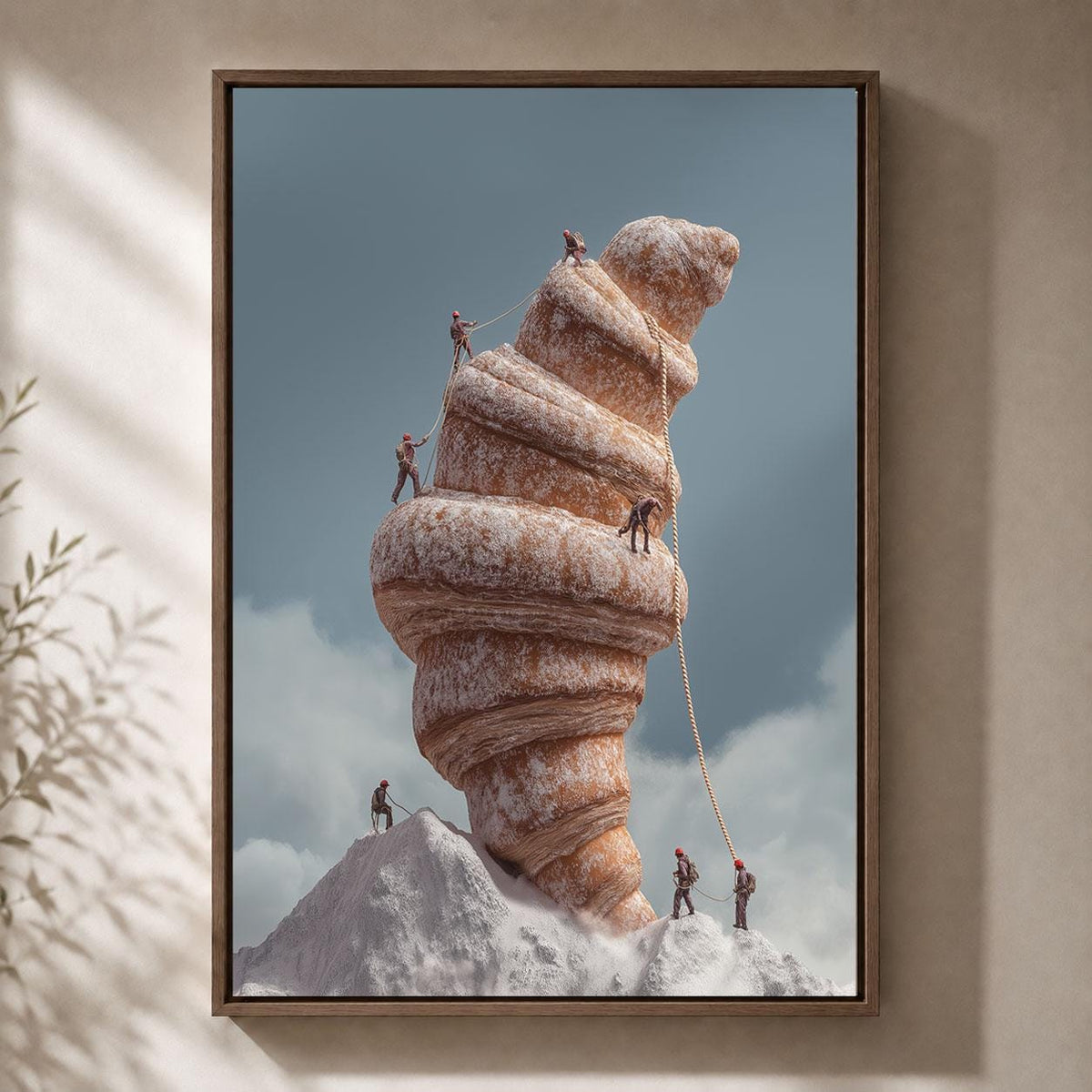 Surreal Croissant Whimsical Mountain Climbing Framed Canvas