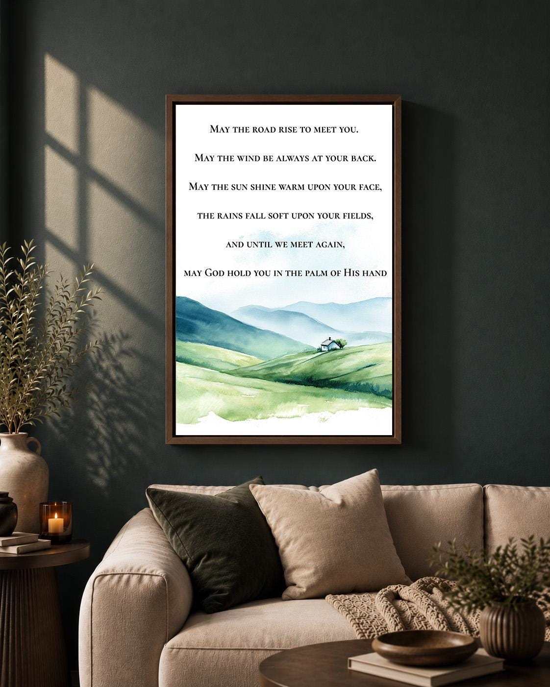 Irish Blessing Framed Canvas, May the Road Rise to Meet You, Celtic Prayer Decor by The Wall Art Studio - physical
