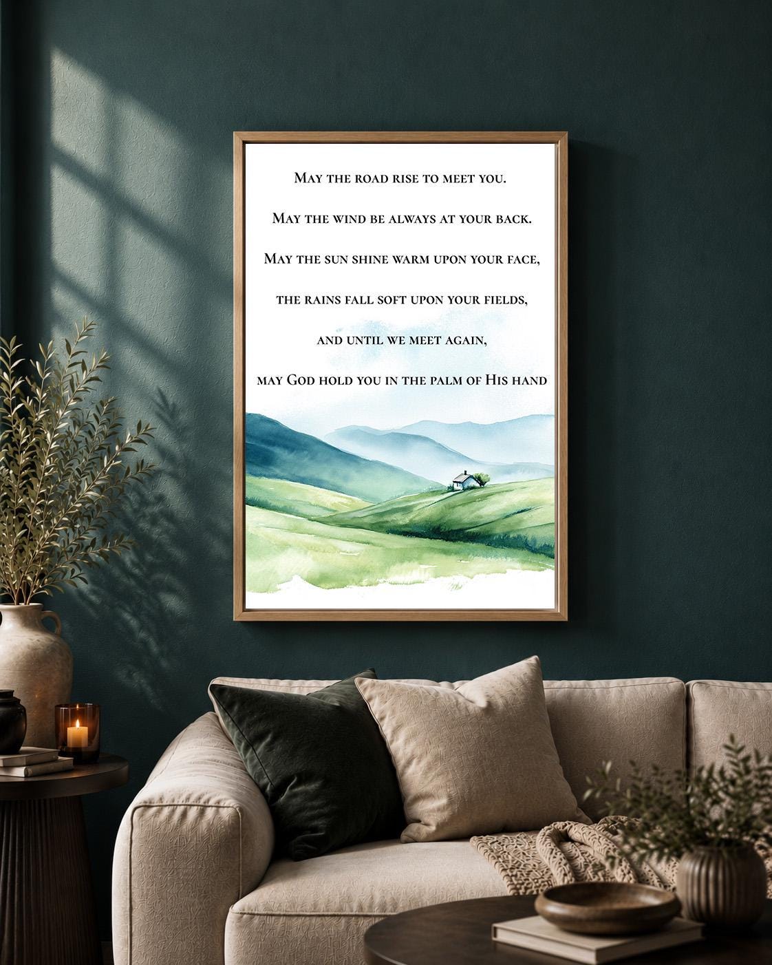 Irish Blessing Framed Canvas, May the Road Rise to Meet You, Celtic Prayer Decor by The Wall Art Studio - physical