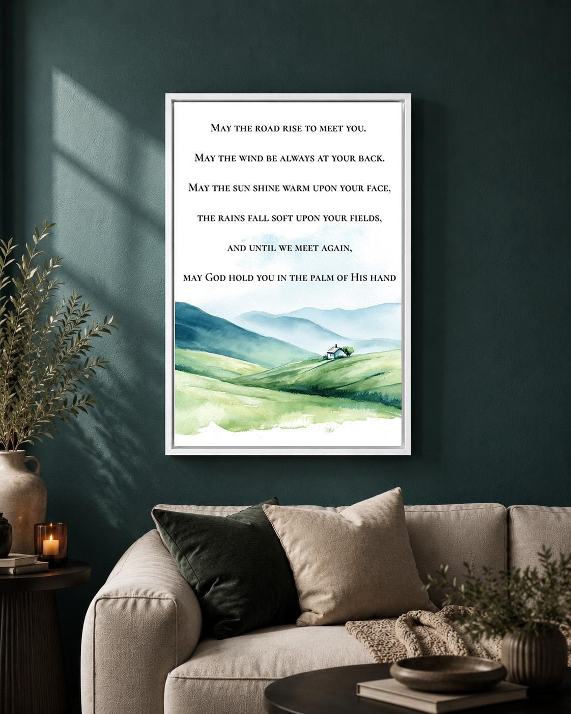 Irish Blessing Framed Canvas, May the Road Rise to Meet You, Celtic Prayer Decor by The Wall Art Studio - physical