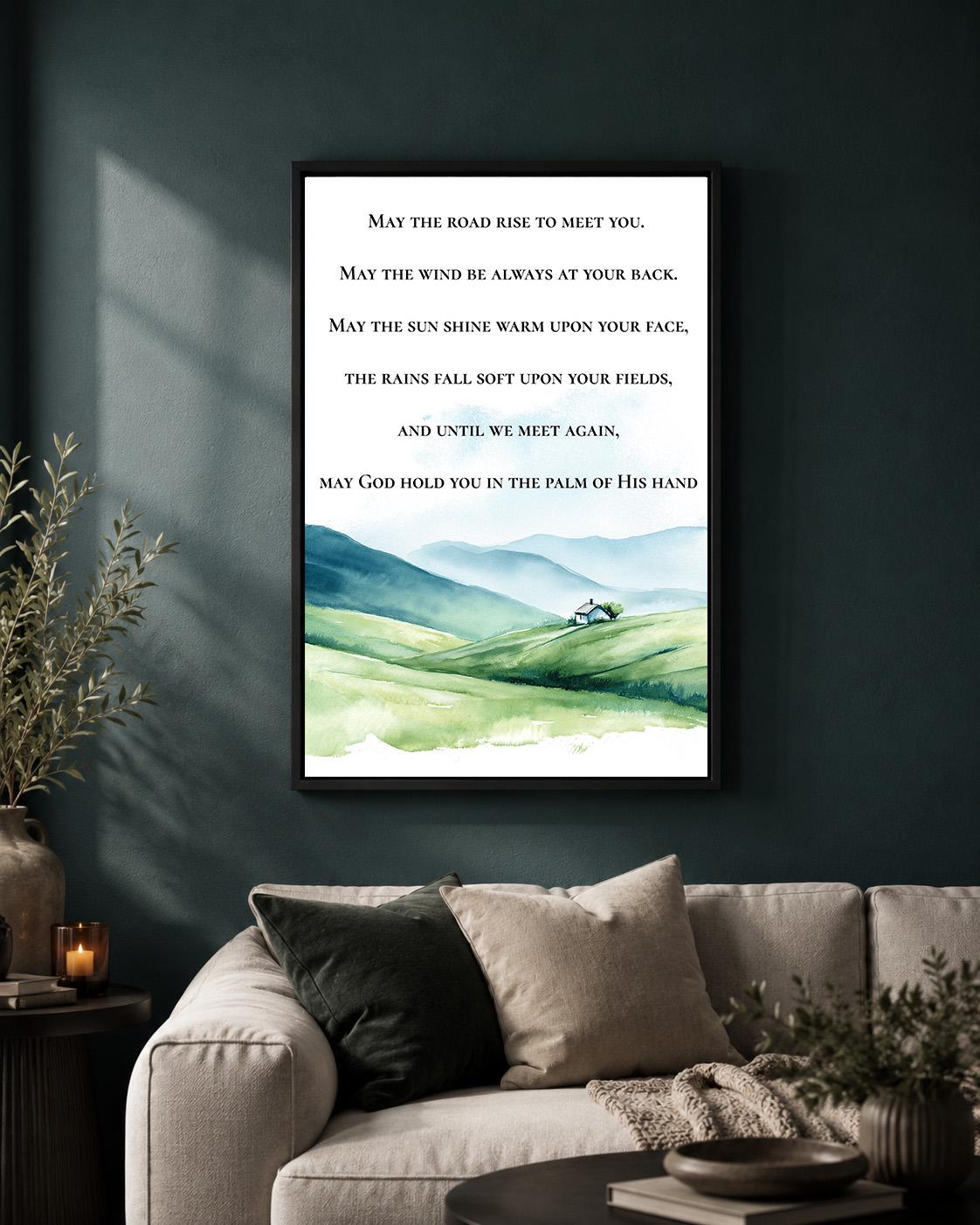 Irish Blessing Framed Canvas, May the Road Rise to Meet You, Celtic Prayer Decor by The Wall Art Studio - physical