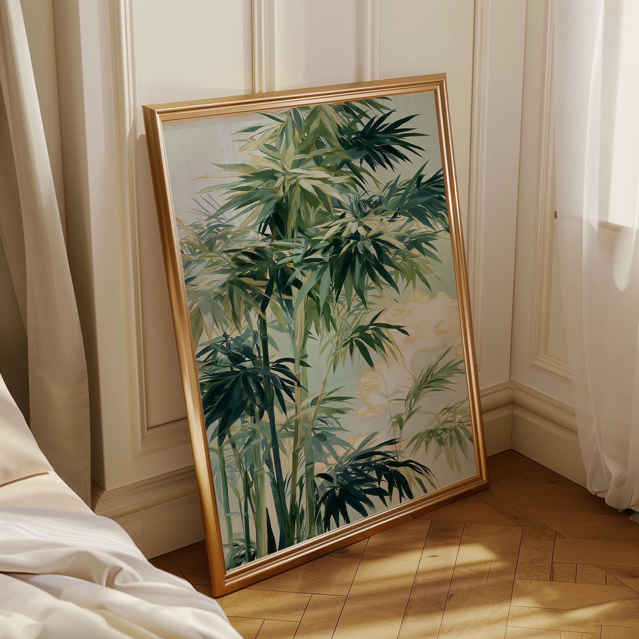 Japanese Bamboo Wall Art, Green Botanical Print, Zen Garden Decor, Asian Nature Poster, Minimalist Bamboo Artwork (Framed...