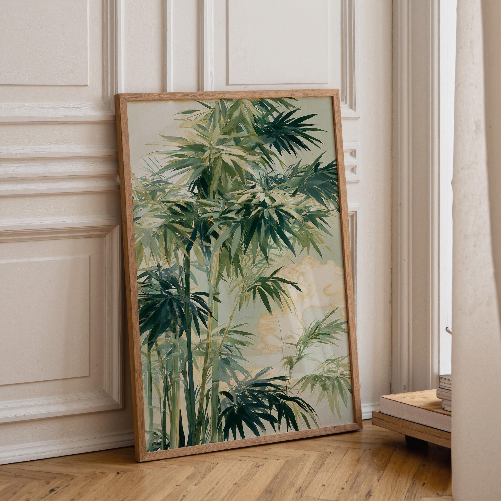 Japanese Bamboo Wall Art, Green Botanical Print, Zen Garden Decor, Asian Nature Poster, Minimalist Bamboo Artwork (Framed...
